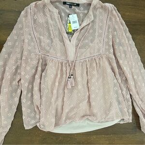 NWT Boho Honey & Sparkle Long Sleeve Blouse Dusty Pink with Tassels
